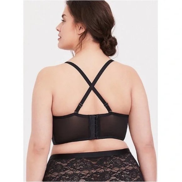 Size 44DDD Torrid Black Microfibre & Lace Push Up Plunge Longline Bra - Picture 2 of 4